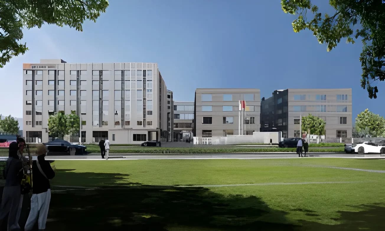 Render of the Changzhou III plant's buildings across a lawn
