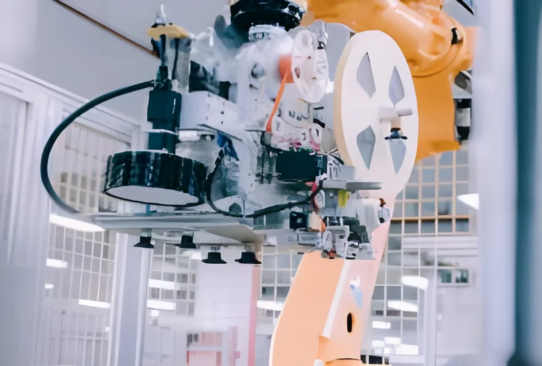A robot gripper handling a component
