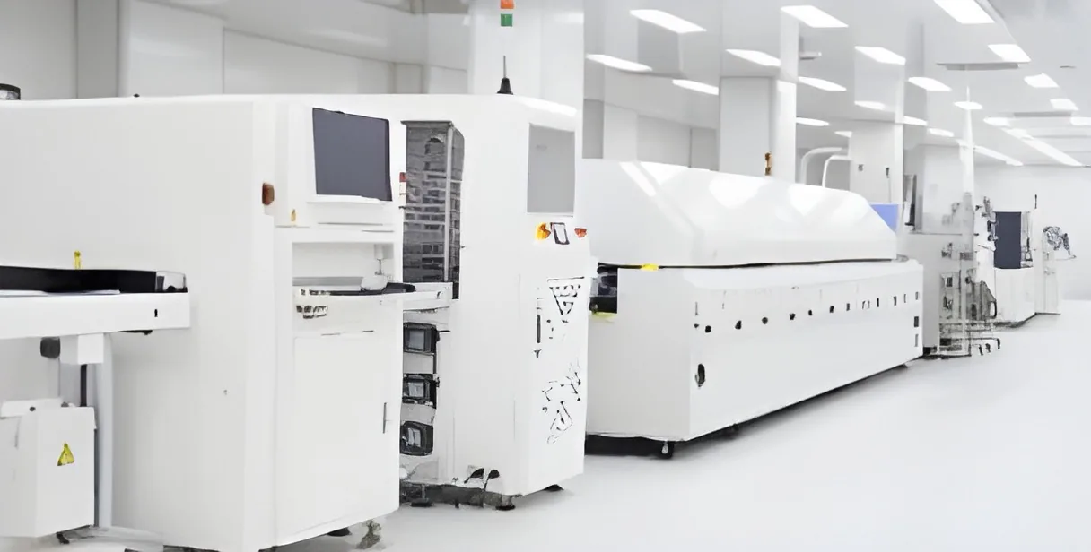 Circuit-board assembly machines in a row